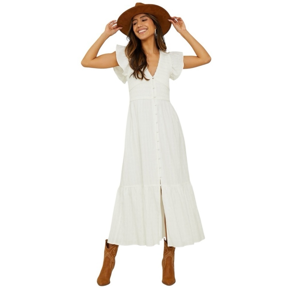 Altar'd State Bianca Button Up Midi Dress White Tiered Size XS Boho Concert